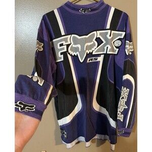 Vintage Y2K Fox Racing Purple Black Motocross Jersey Performance Men's Size L